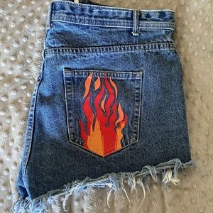 Fire Decal Cutoff Jean Shorts